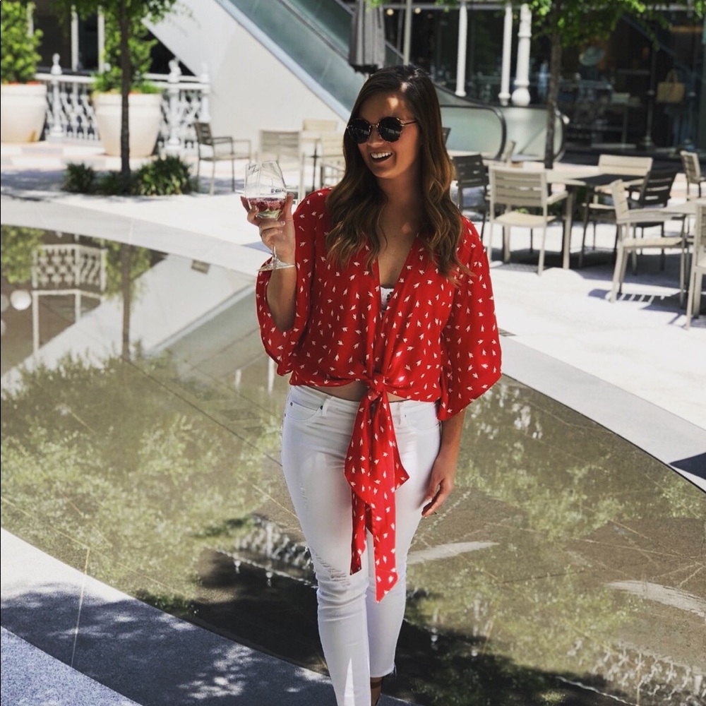 Vici Red Tie Front Top